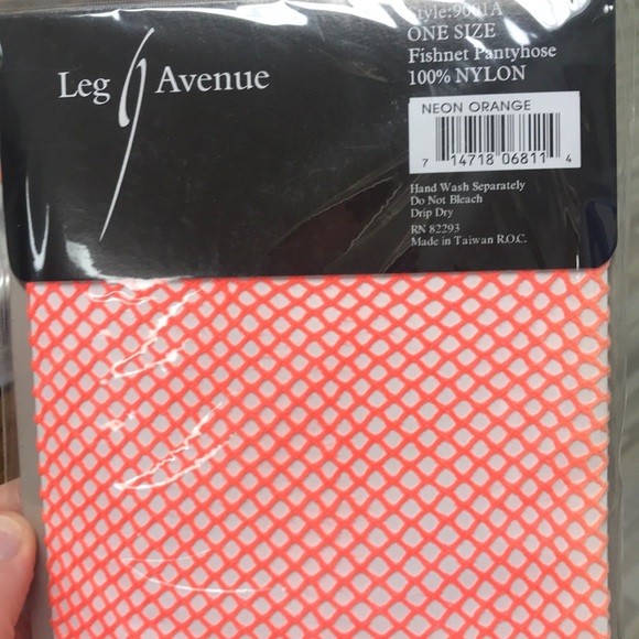Neon orange fishnet pantyhose one size fit…